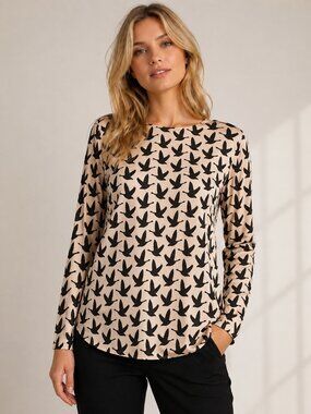 H&M Bird Print Long Sleeve Blouse Womens Size 10 Casual Top